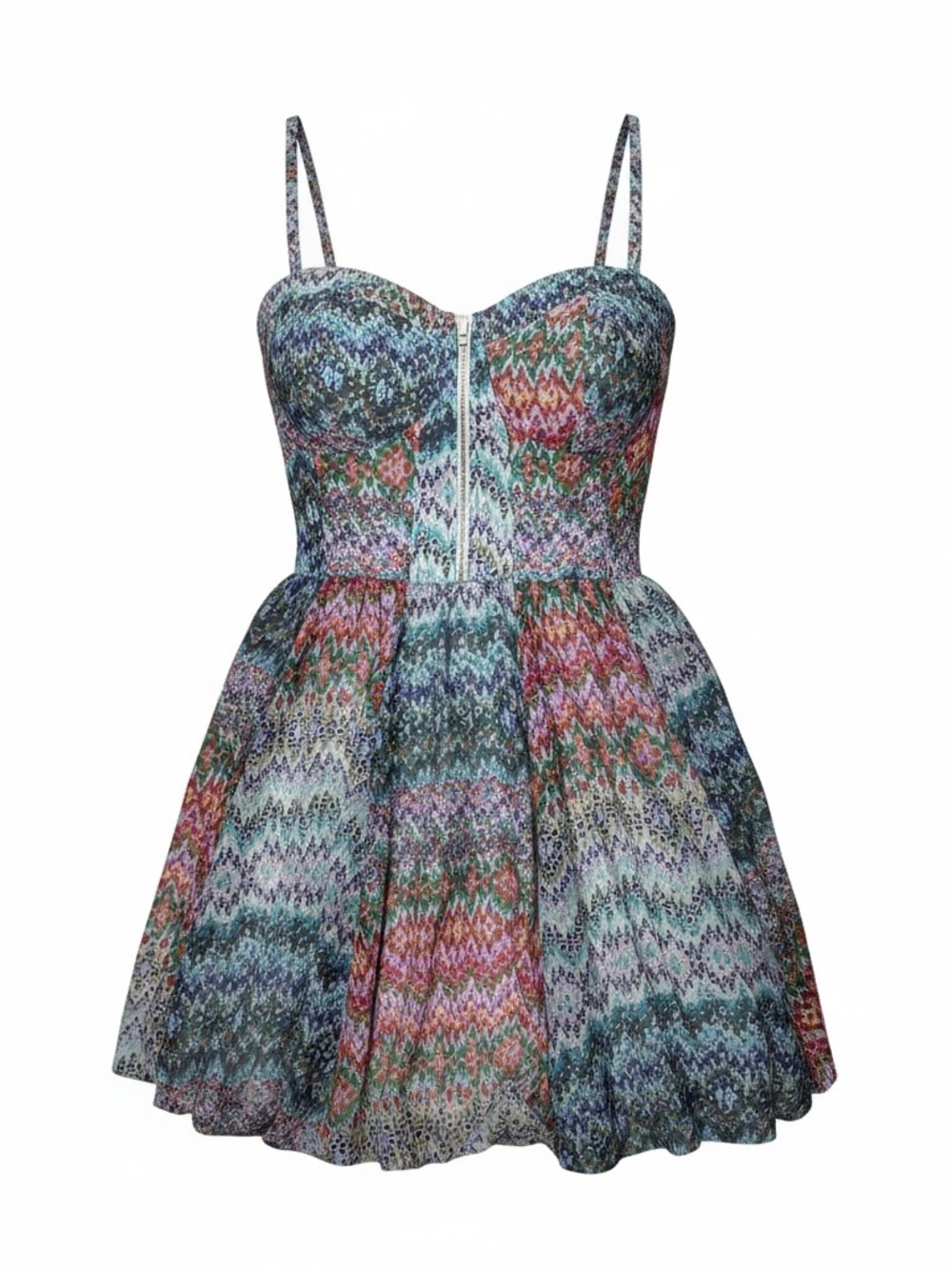 GUESS Sweetheart Eyelet Corset Mini Dress Abstract Zip Front Medium
